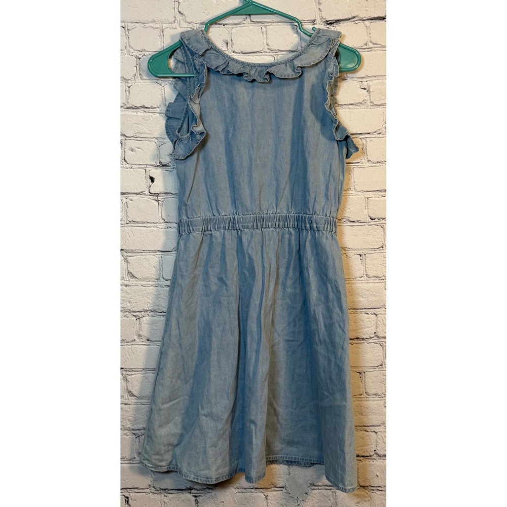 Copper Key Chambray Dress Ruffle‎ Sleeves Elastic Waist Casual Blue L